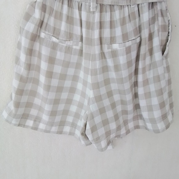 A New Day Linen Blend High Rise Paperbag Shorts Size Small Beige White Gingham - Picture 6 of 10